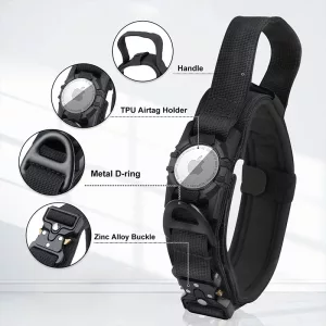 airtag dog collar, tactical dog collar, waterproof dog collar, dog collar with handle, dog collar with airtag holder, military dog collar