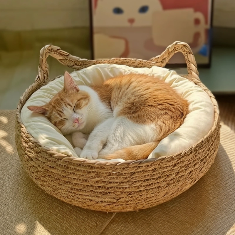 wicker cat bed, wicker cat basket, pet nest,